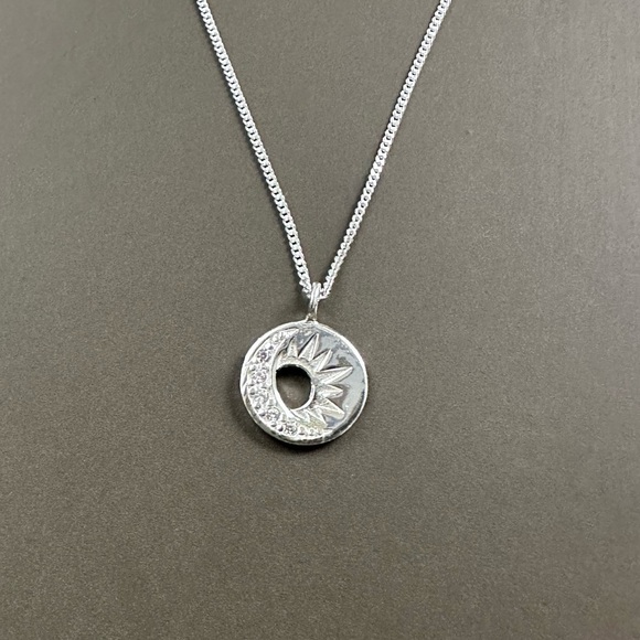 Sterling Silver CZ Moon and Sun Necklace - Picture 3 of 6